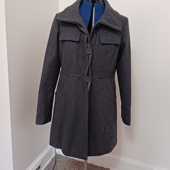 Green With Envy Womans Wool Blend Peacot Gray Sz Large Pockets Buttons - Picture 2 of 15